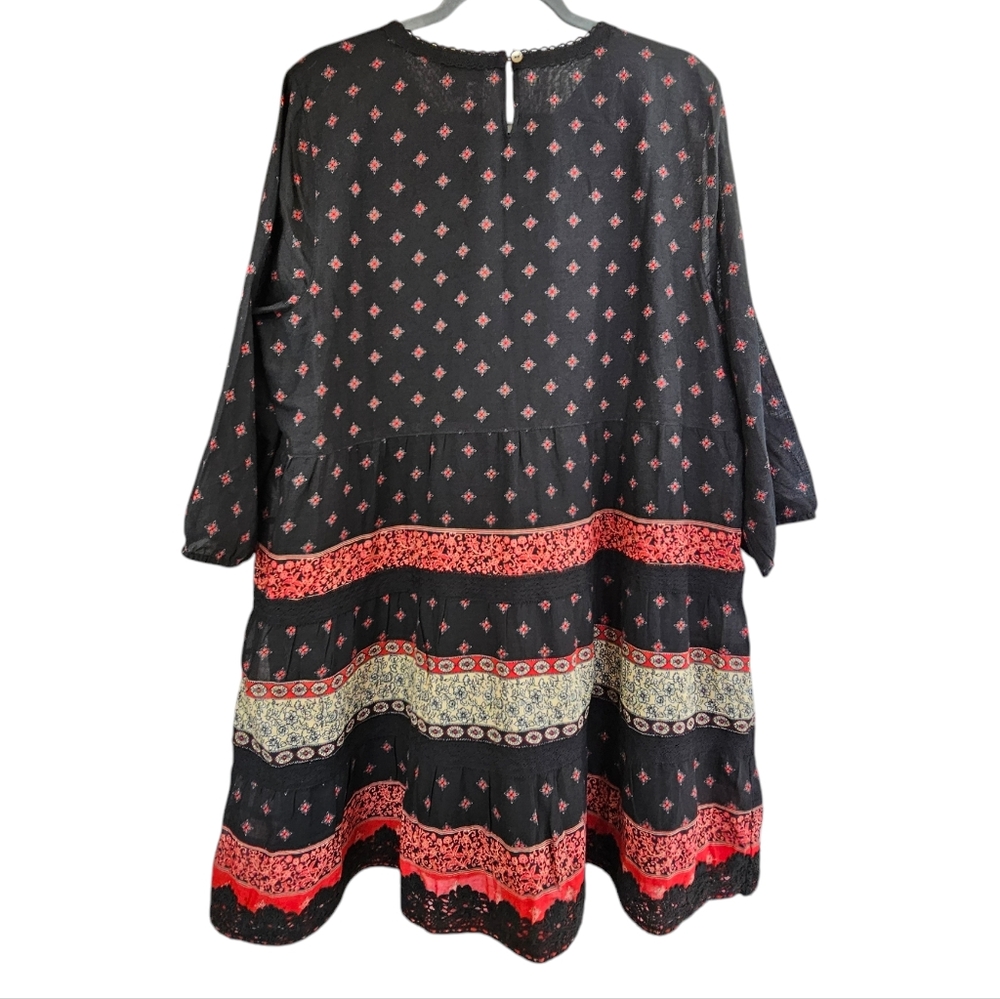 J.JILL Pintuck Lace Tiered Black & Red Cotton Floral A-Line Dress Size XLP - Picture 3 of 14